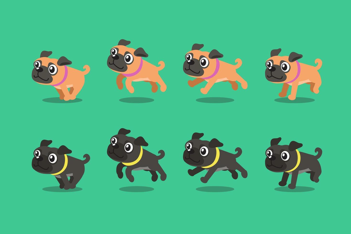 cartoon character pug dog running step vector