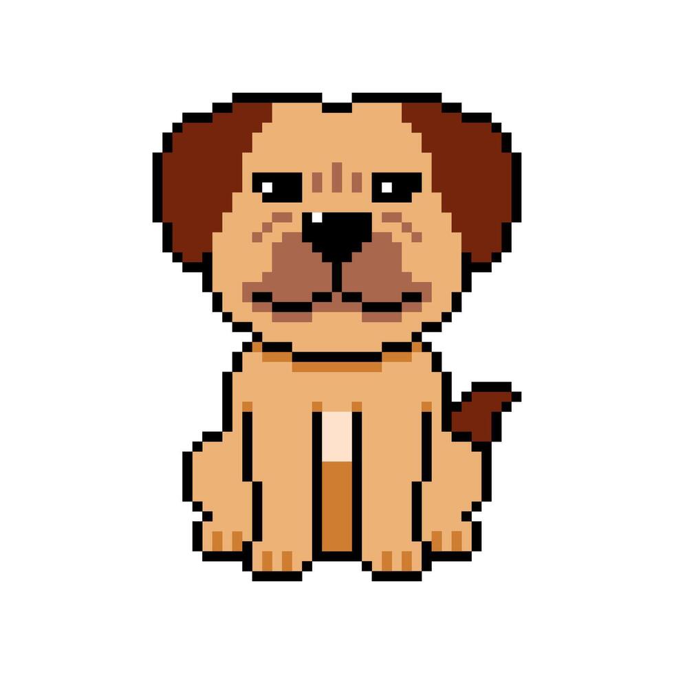 Pixel art a smiling dog in retro style for design. vector