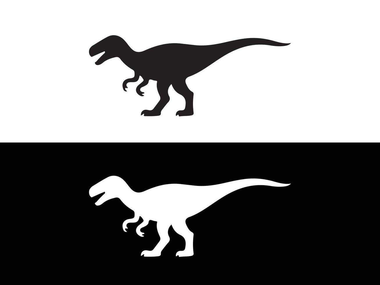 Black dinosaur silhouette on white and white dinosaur silhouette on black vector