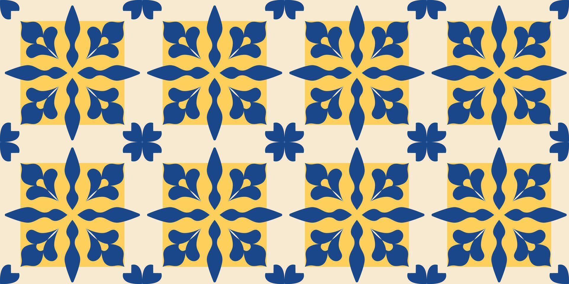 Modern geometric tiles seamless pattern. Mediterranean motif. Abstract floral background, banner, cover, flyer. Arabic mosaic. Damask. Azulejo. illustration. vector