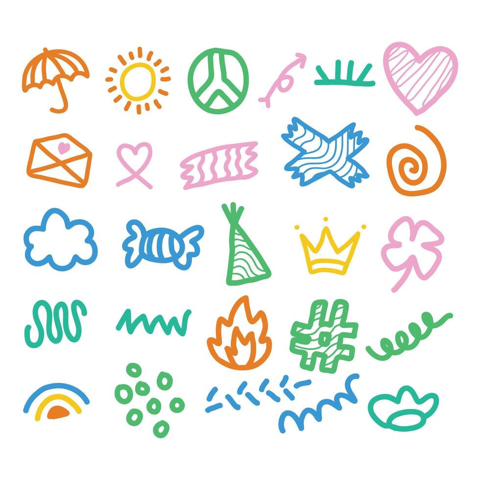 Set Doodle Hand Drawn Shape Flat Design Cartoon Icon Illustration vector