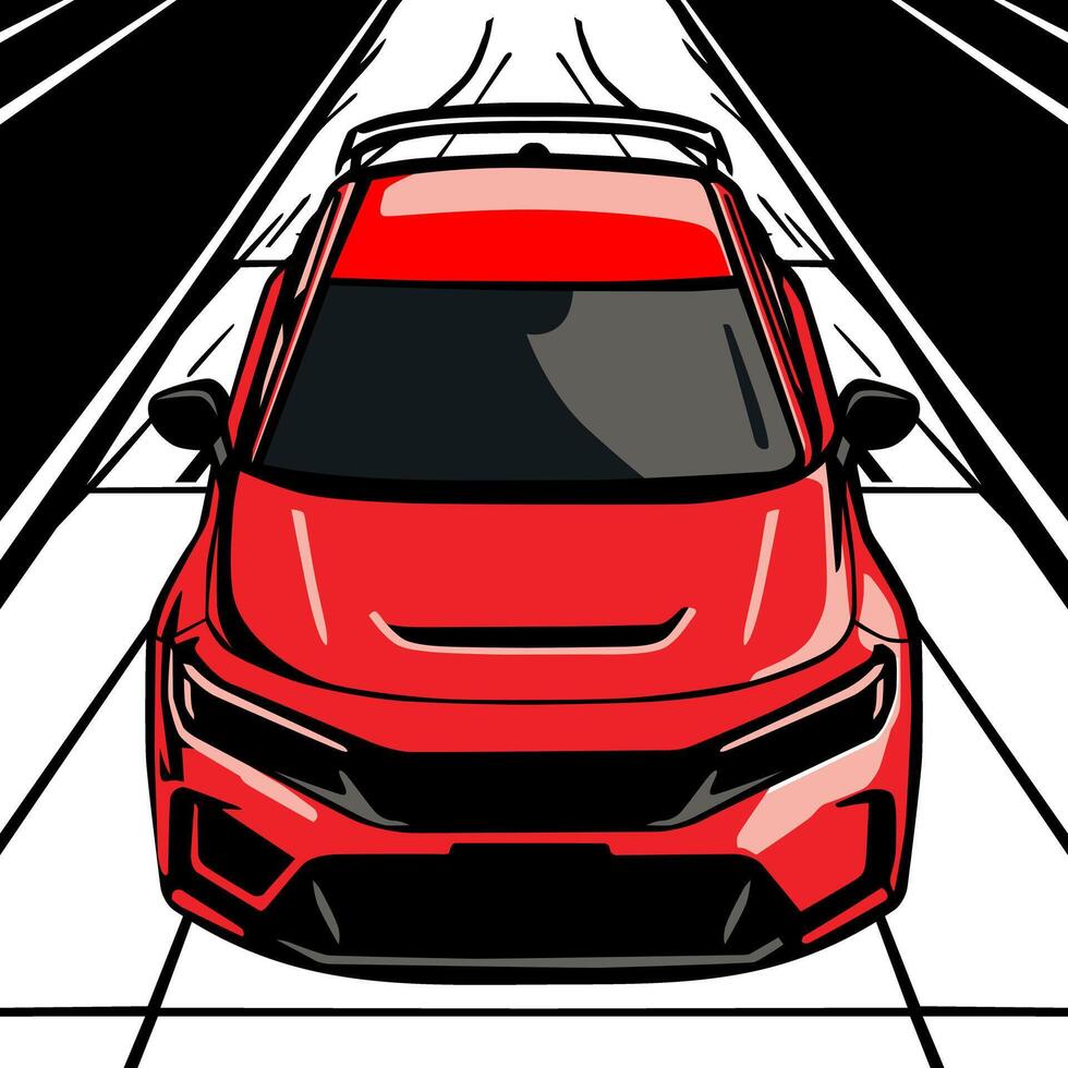 Red Sport Car Front View Illustration on Road Art vector