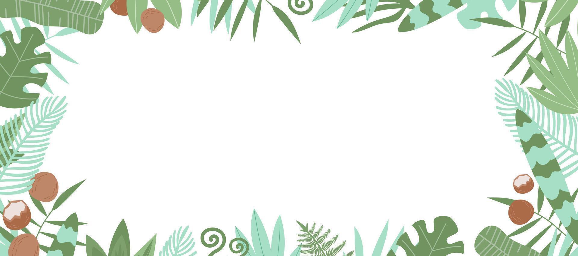 Tropical green exotic plants summer banner. vector
