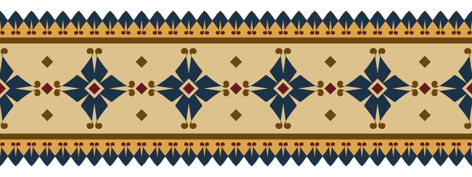 Retro ethnic geometric border with floral oriental pattern. vector