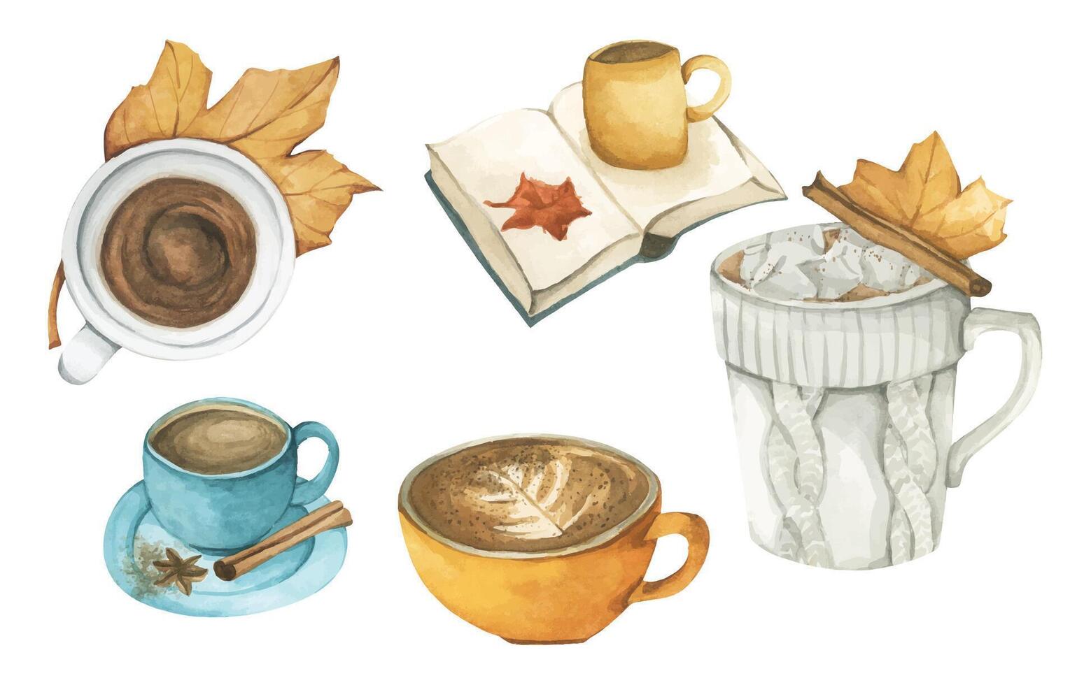 illustration of coffee cups and leaves vector