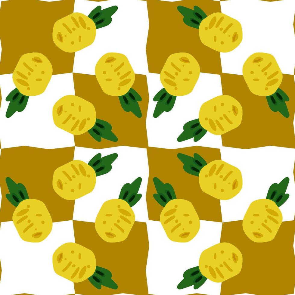 Seamless Pineapple Checkerboard Fruit Pattern vector