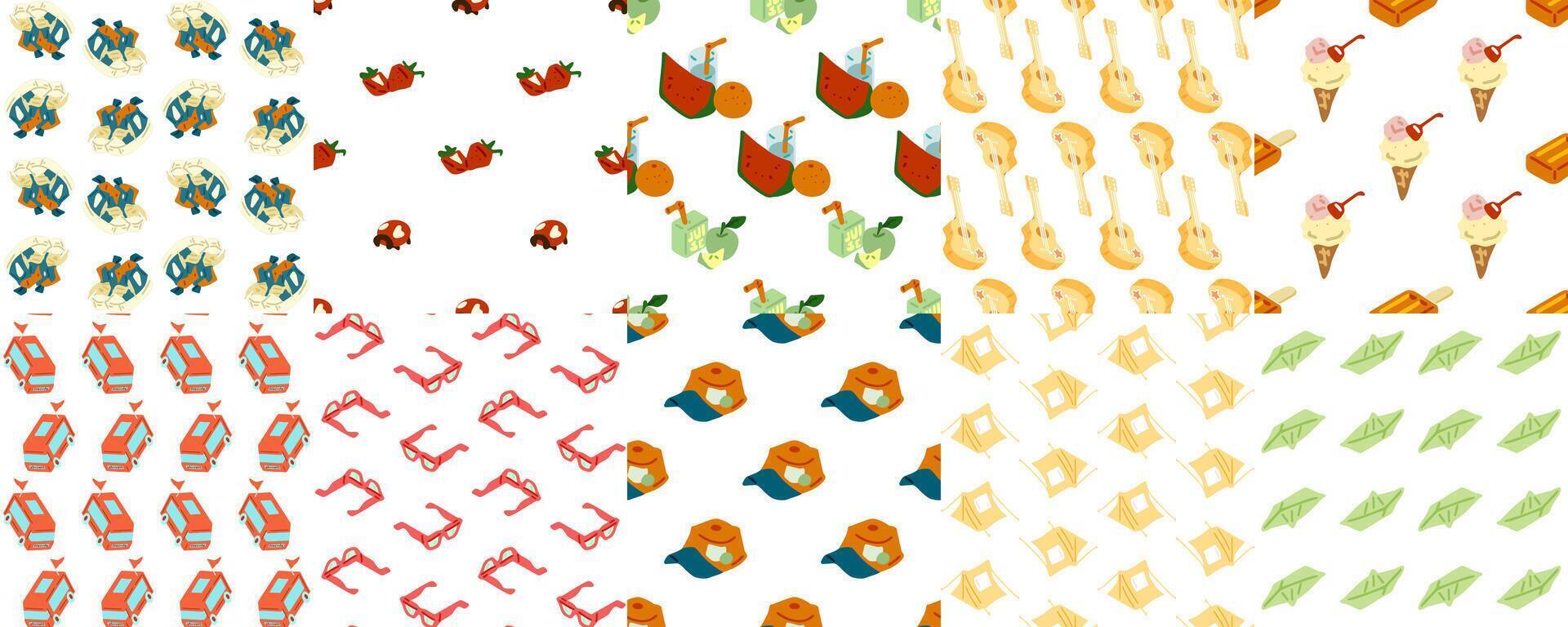 Colorful fruit and ice cream patterns vector
