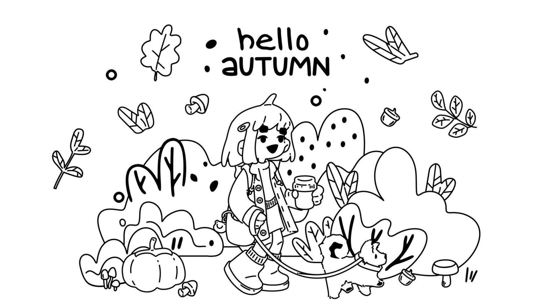 Cozy Autumn Walk with Cartoon Girl vector
