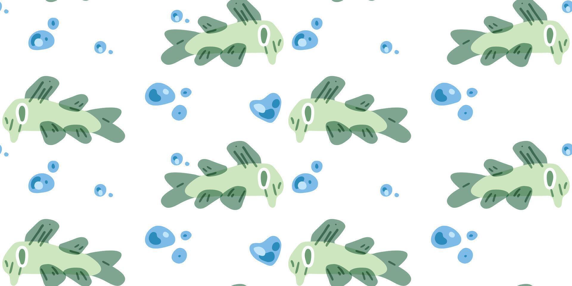 Seamless Green Fish Bubbles Pattern vector