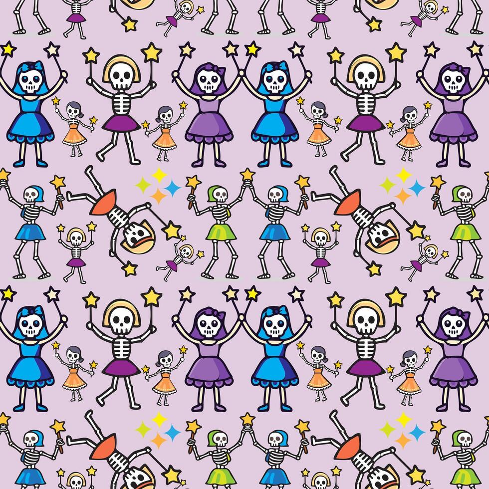 A pattern with skeletons and stars on it vector