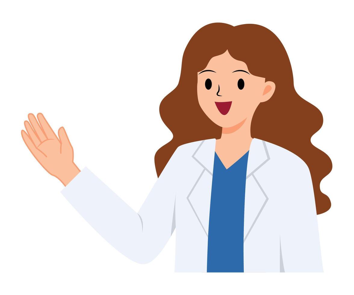 Female doctor cartoon raising her hand for advice or suggest. Medical, recommendation, hospital and health care concept. Character design vector