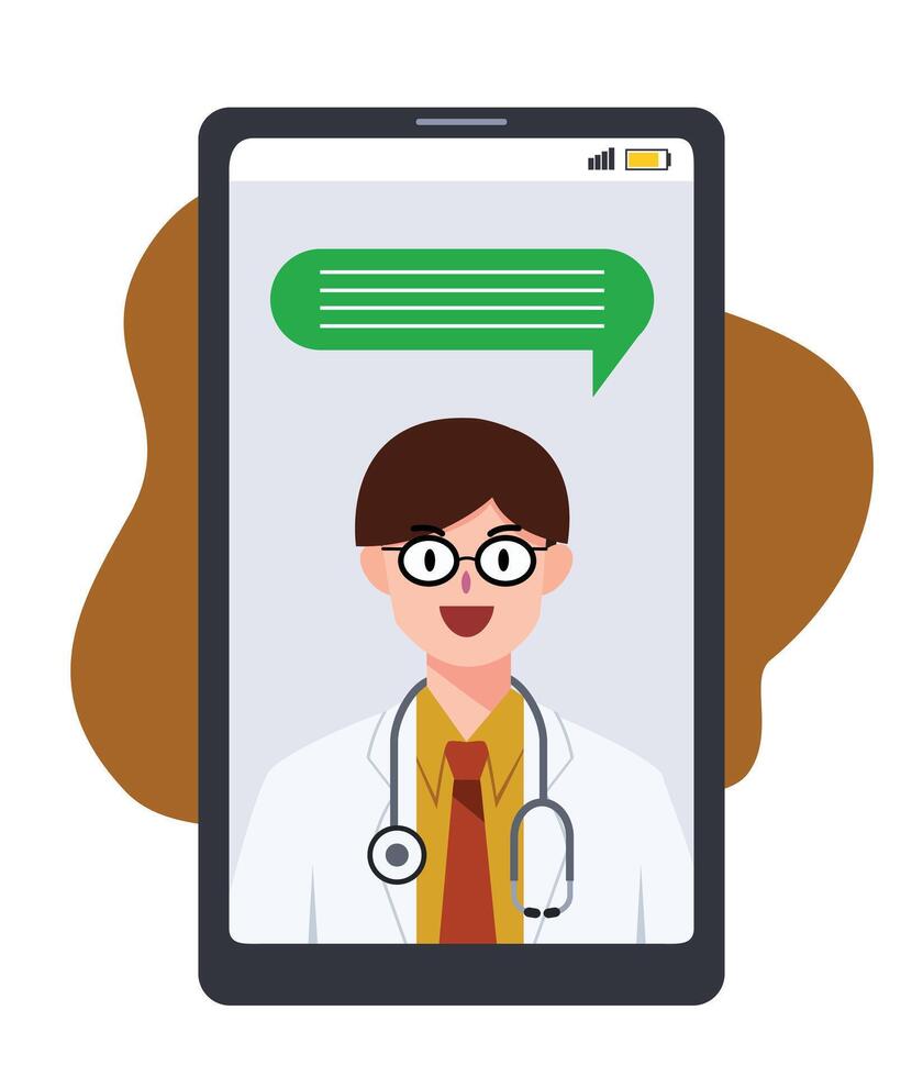 online male doctor cartoon for consultation application. Telemedecine illustration concept. Advice or follow up service vector