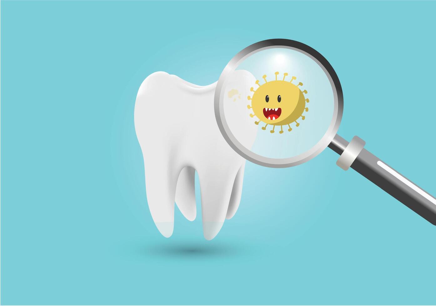 Illustration of a tooth with magnifier showing bacteria vector