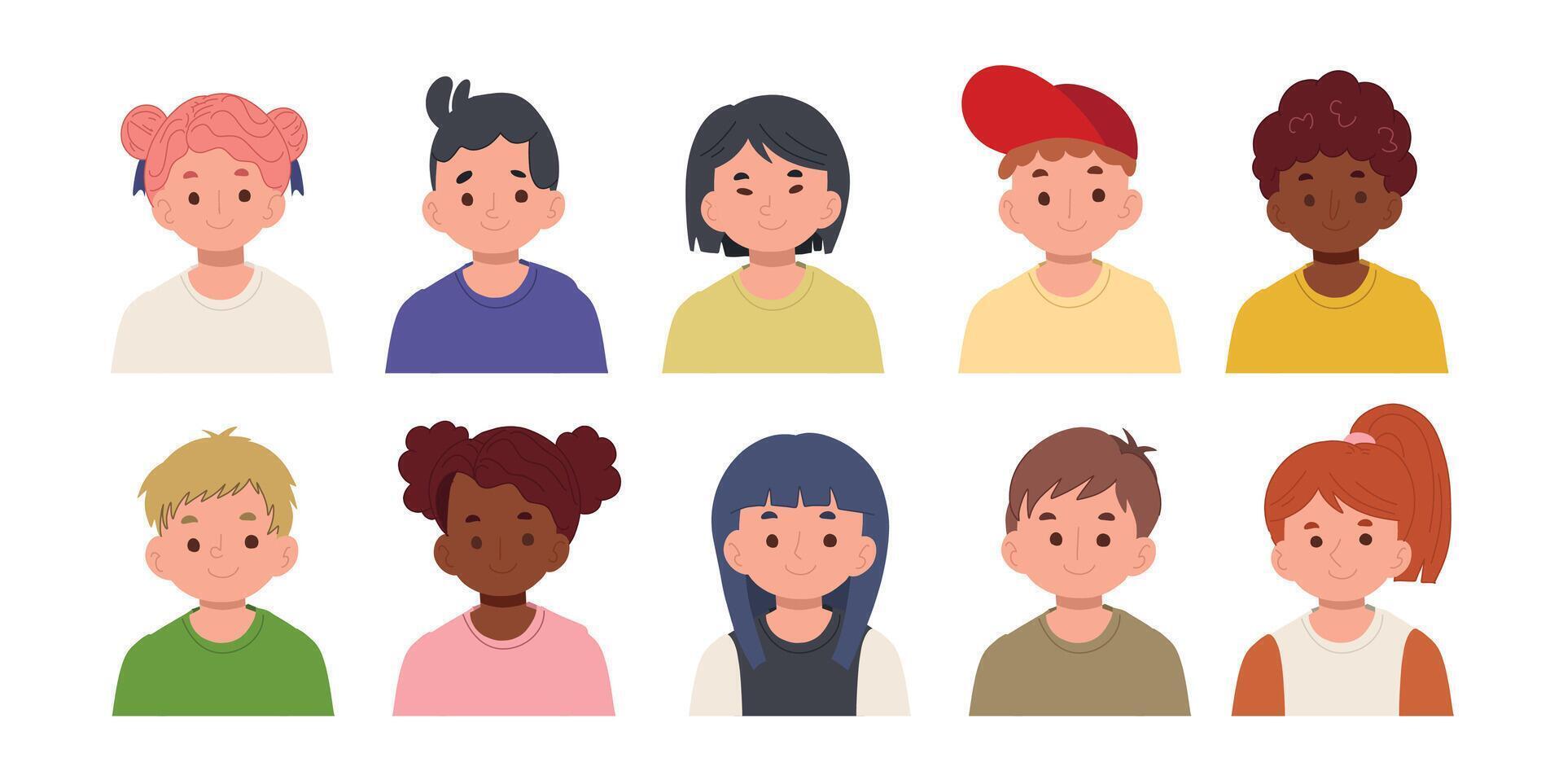 Illustrated children with various hairstyles vector