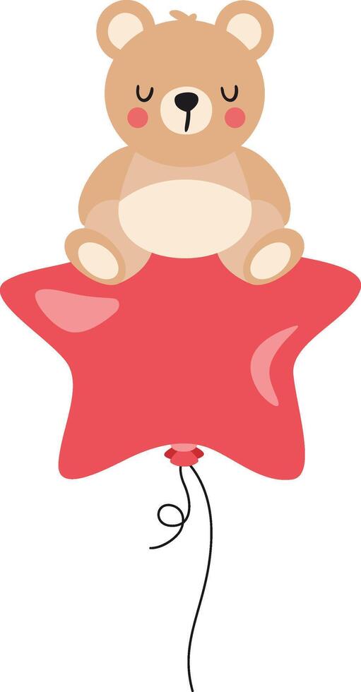 Adorable Teddy Bear Sitting on a Red Star Balloon vector