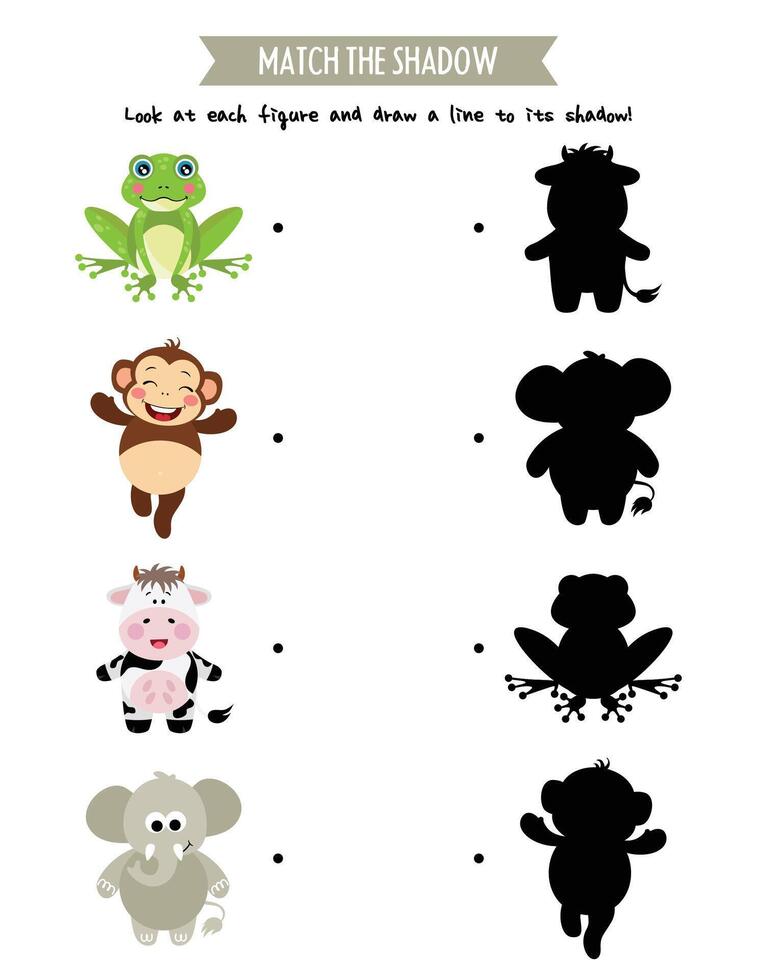 Match the Animal to Its Shadow Game vector