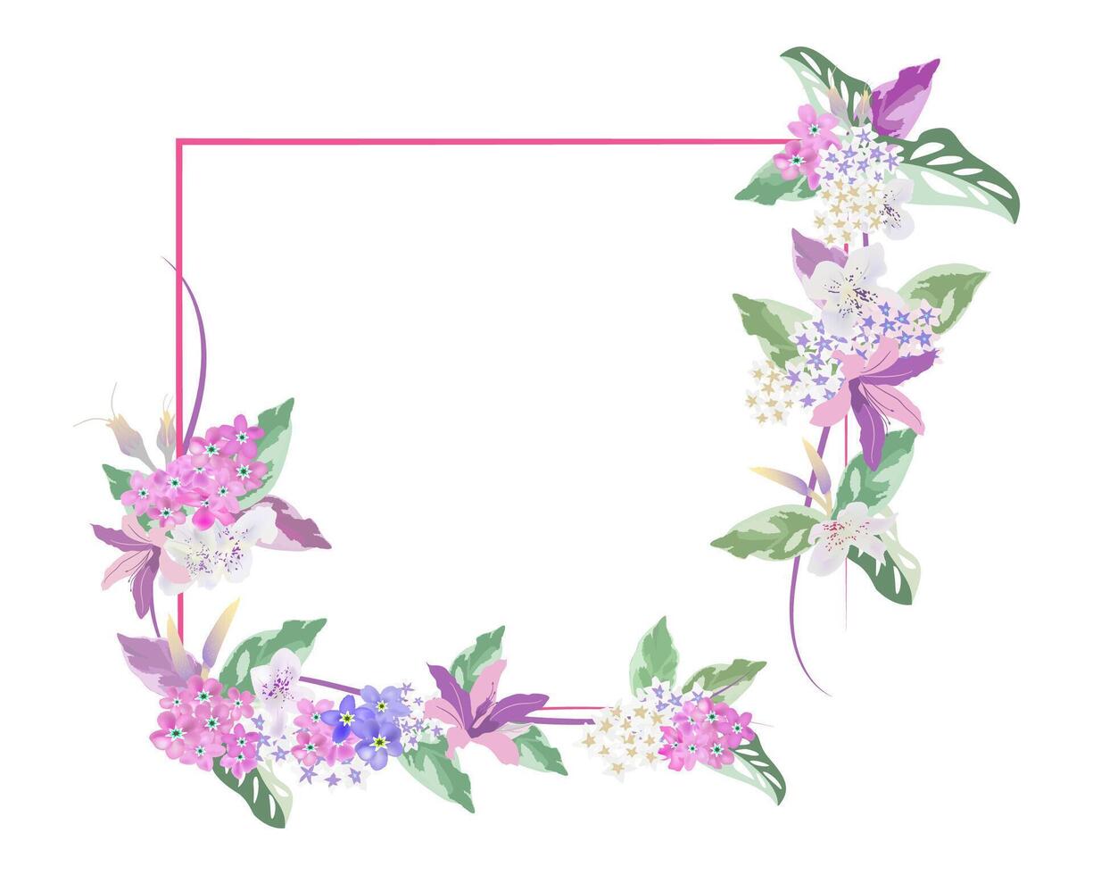 blossom floral frame with creeping leave isolated on white background vector