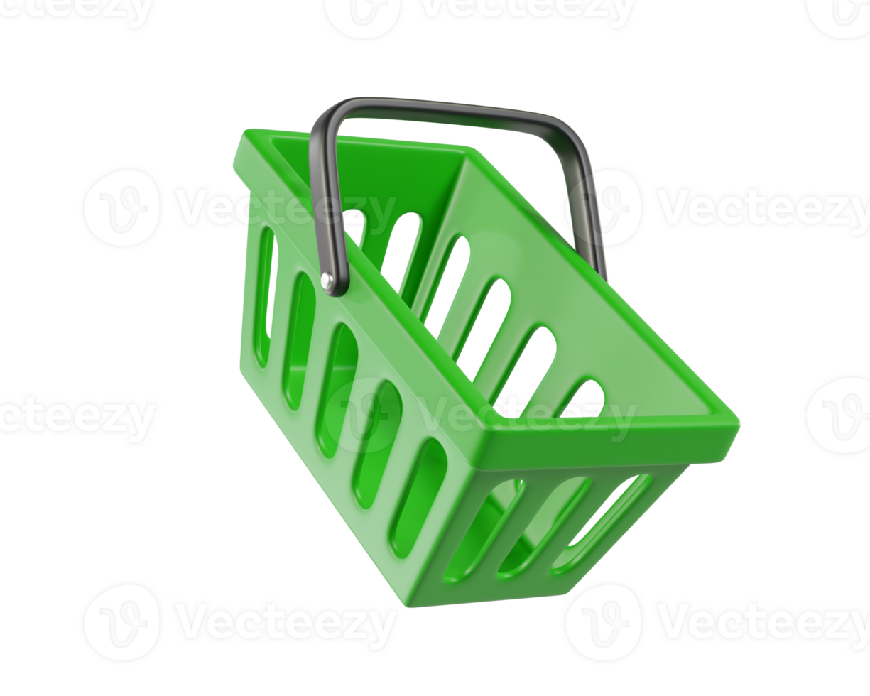 Green empty Shopping Cart from a supermarket for shopping. Shopping Basket, Shopping bag, 3d rendering of the icon png