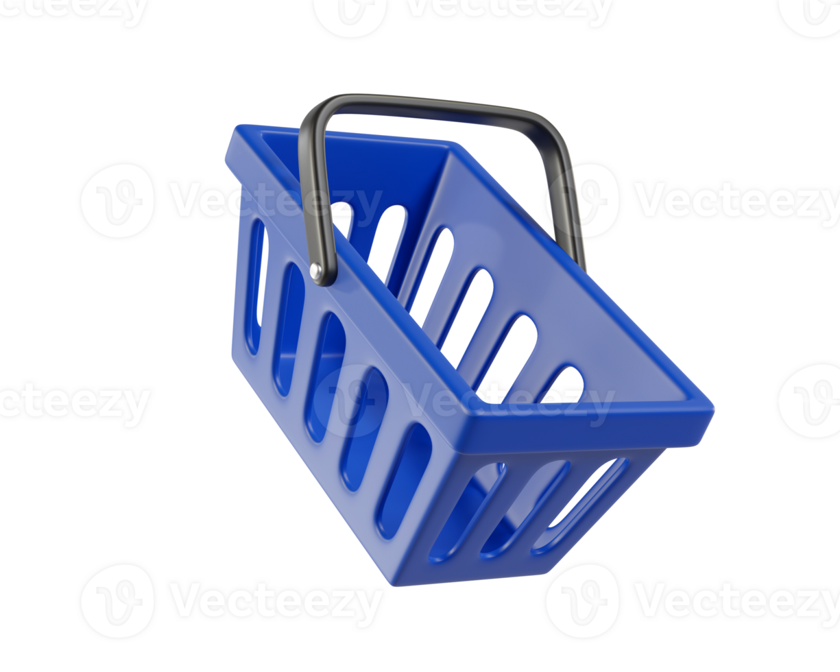 Blue empty Shopping Cart from a supermarket for shopping. Shopping Basket, Shopping bag, 3d rendering of the icon png