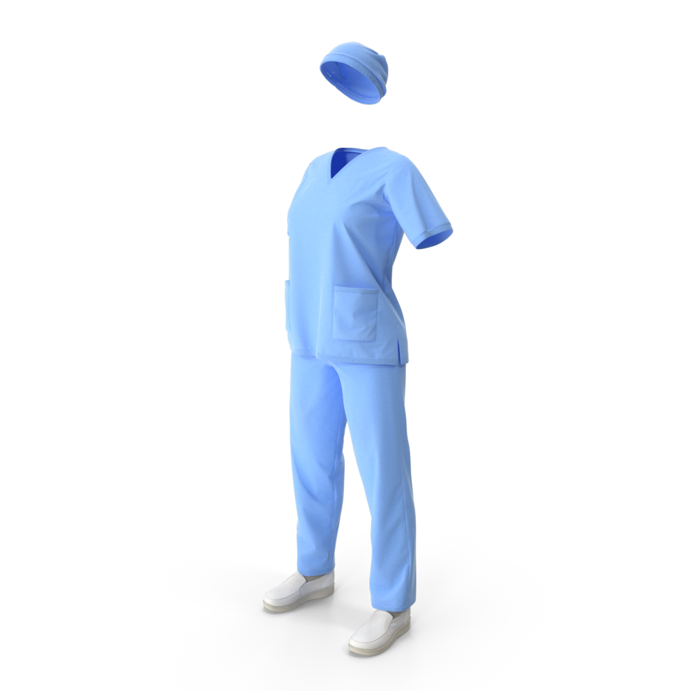 Light Blue Medical Scrub Set , Professional Healthcare Apparel , 3d render, transparent background, png