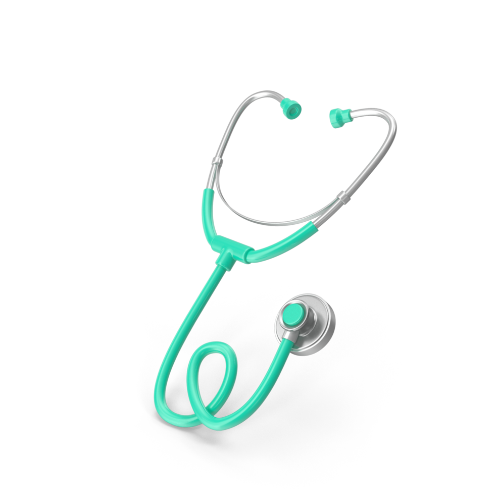 Teal Stethoscope, Medical Equipment Healthcare Symbol Doctors Tool , 3d render, transparent background, png