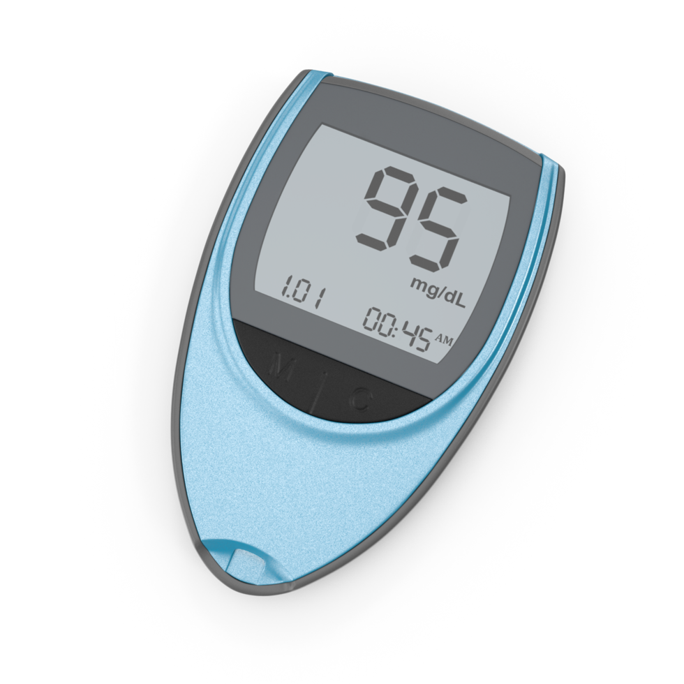 Blood Glucose Meter, Diabetes Management Device Digital Display , 3d render, transparent background, png