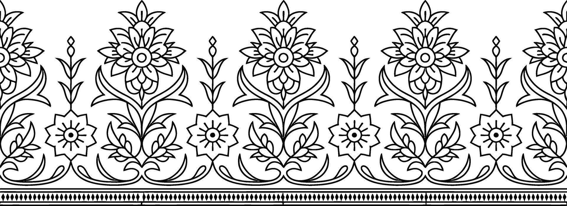 Black and White Floral Border Design with Repeating Patterns vector