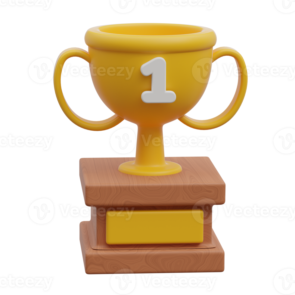 3d golden trophy cup with first number. Sport tournament award, victory, winner cup png