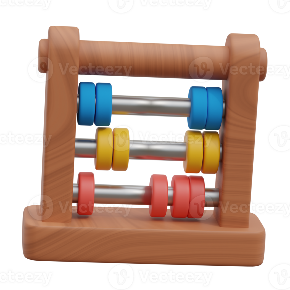 3D Wooden Abacus Icon Calculation Tool Isolated for Children, Math and School Education Element png