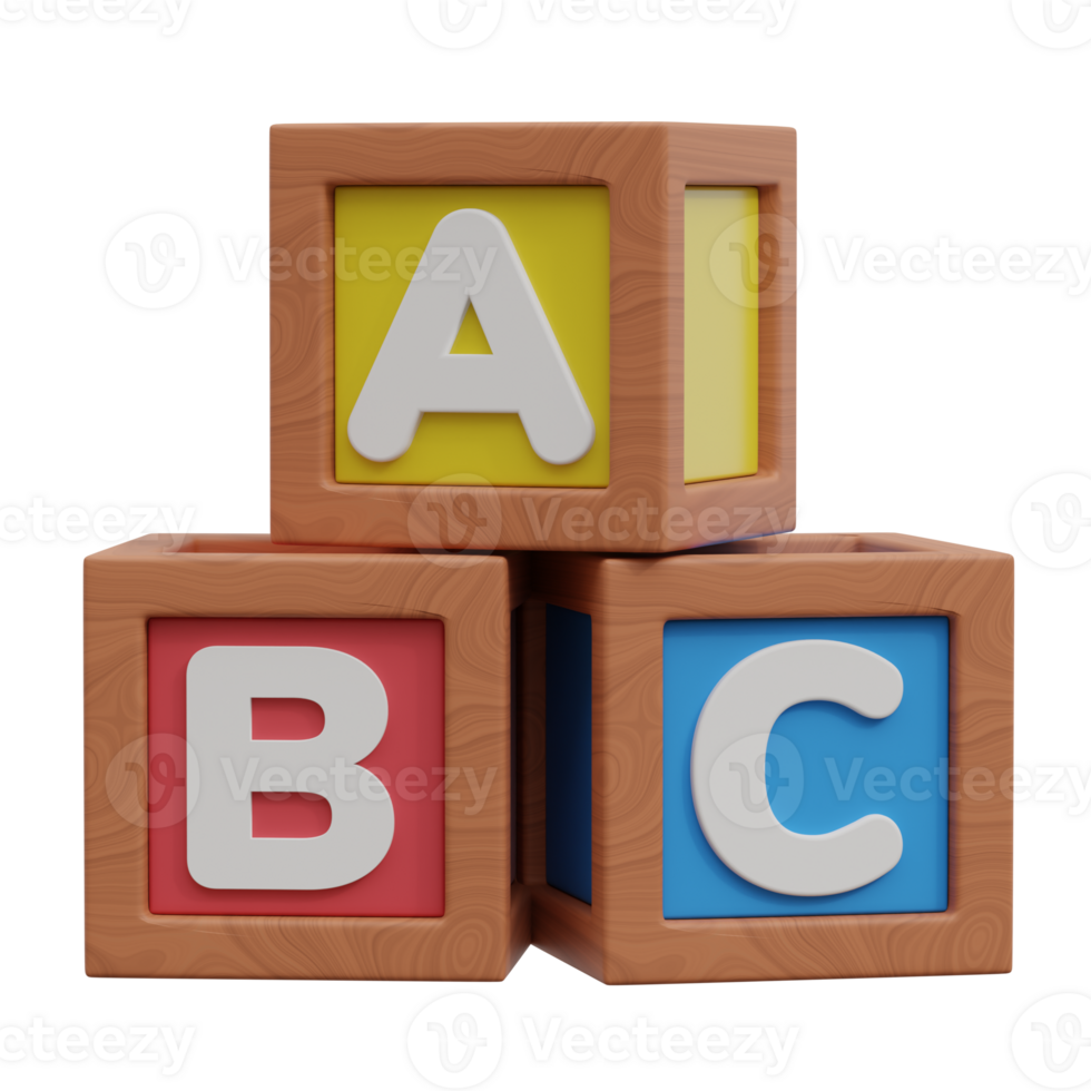 3d abc toy alphabet block with different color, Cube brick school education to learn, play, math count box for child study and kid toy png
