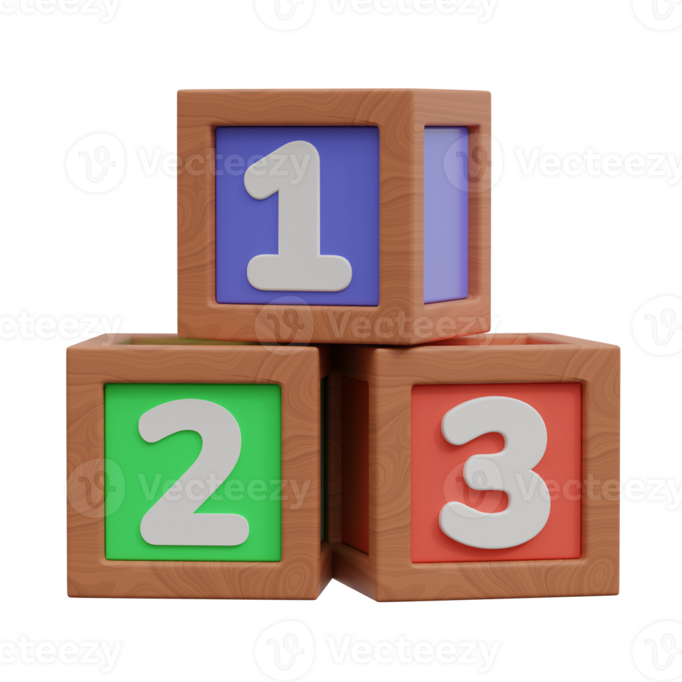 3d 123 toy number block with different color. One two three cube brick school education to learn, play, math count box for child study and kid toy png