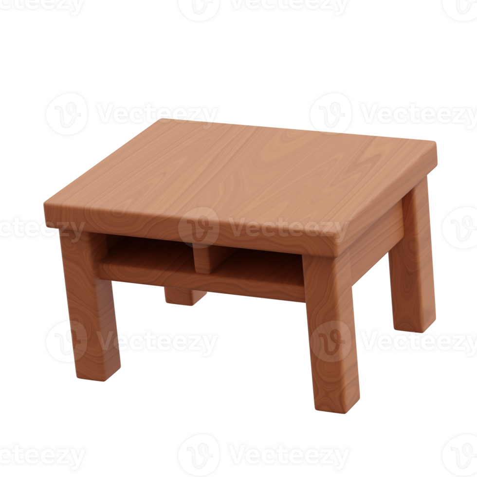 3d rendering of wooden school writing desk or table with drawers and surface png