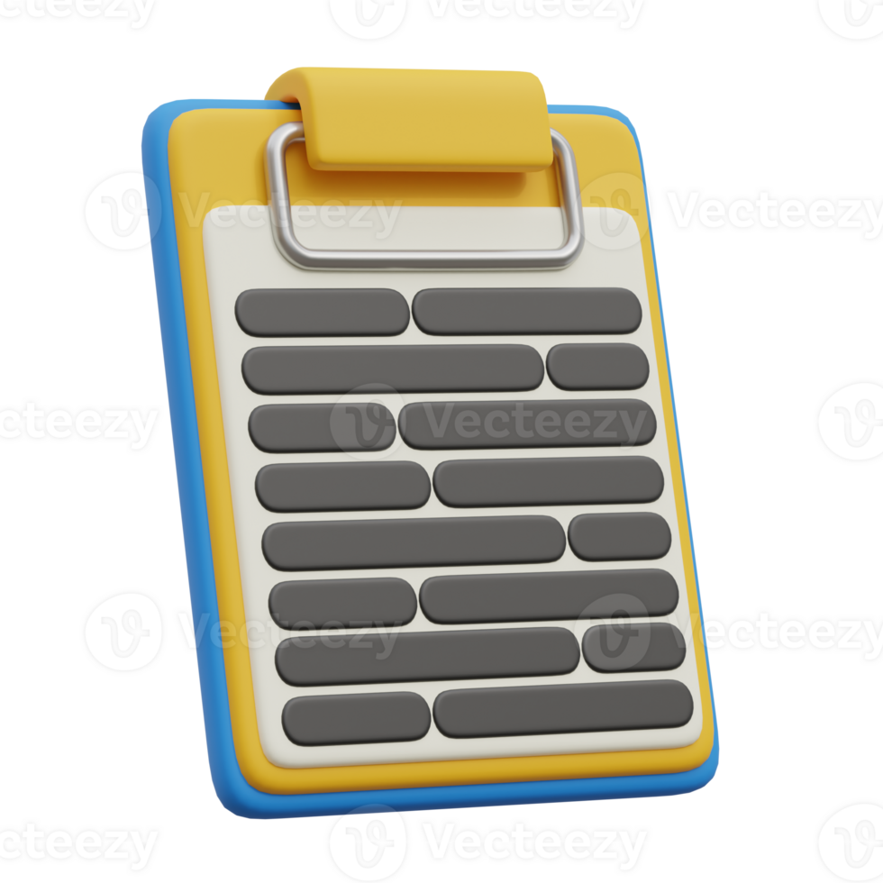 Clipboard paper 3d render with list. 3D clipboard icon for document, contract, note, business planning png