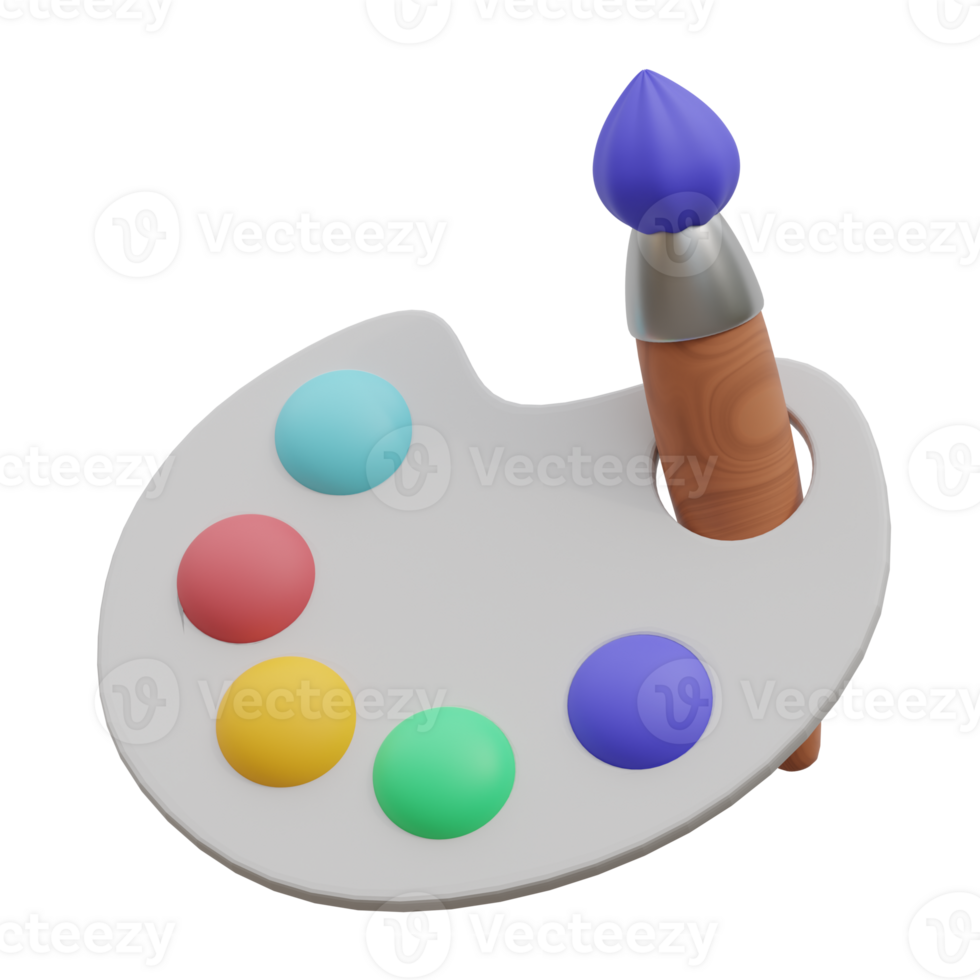 3d render of color palette with paint brush. Creative tool painting icon png