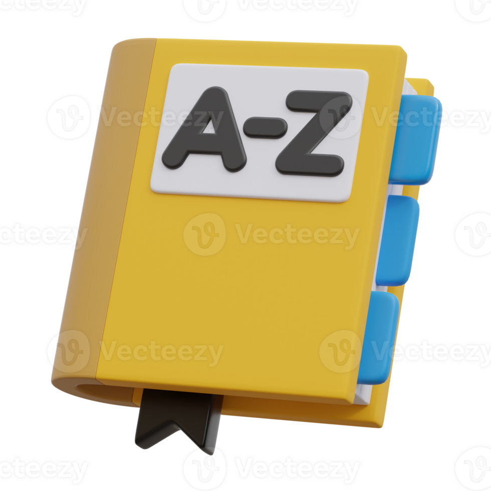 3d dictionary language icon with bookmark. Vocabulary translation learning book png