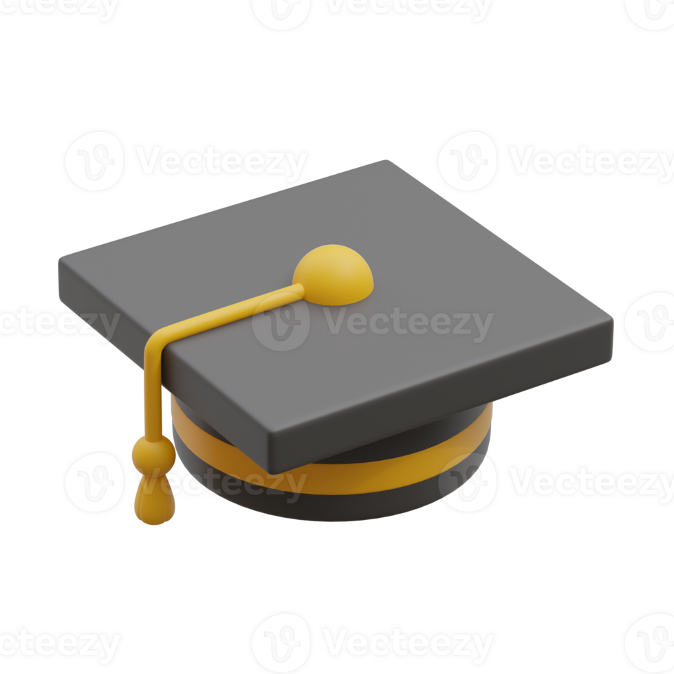 3d render of black yellow graduation cap with tassel. Academic graduation achievement 3d icon concept png