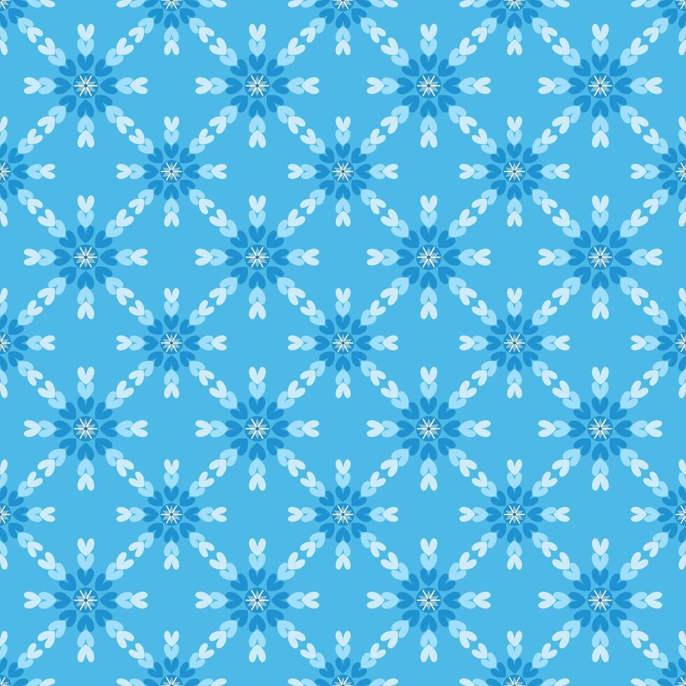 a serene blue background adorned with a repeating pattern of light blue snowflakes and hearts, evoking a peaceful winter or cold weather theme vector