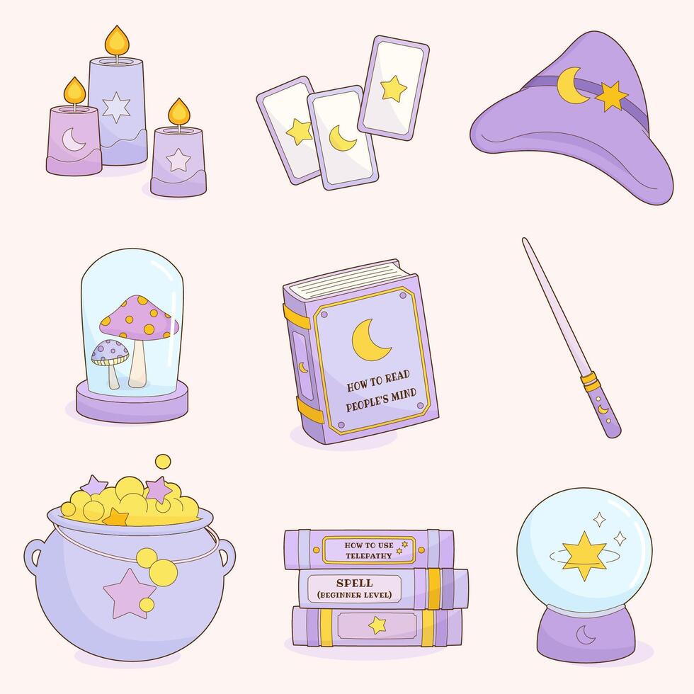 Magical items illustration in pastel colors vector