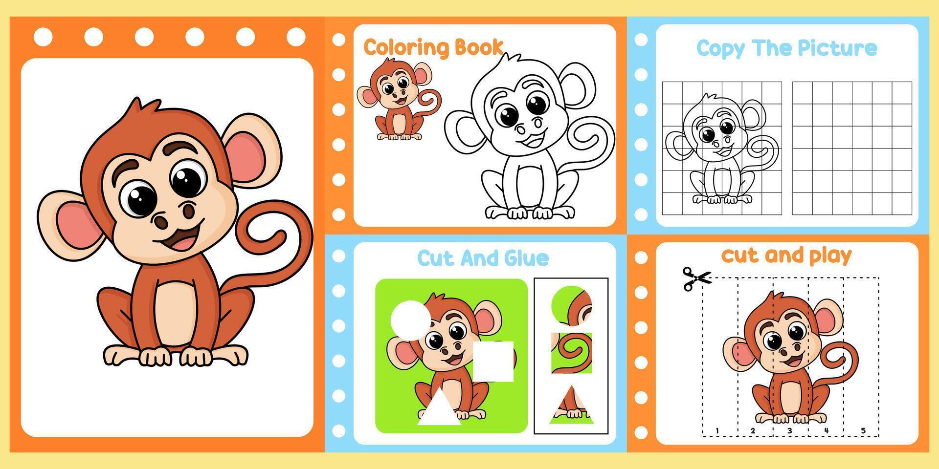 worksheets pack for kids a monkey vector