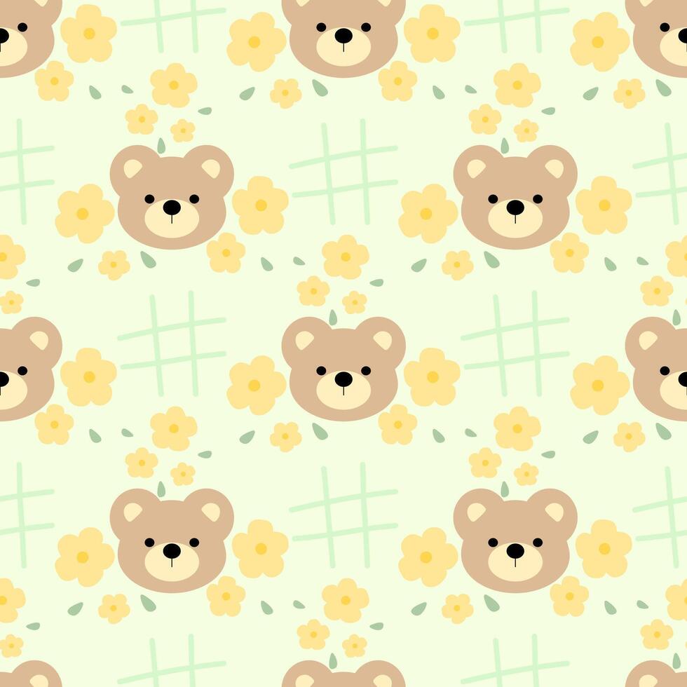 Seamless pattern with bears and flowers vector