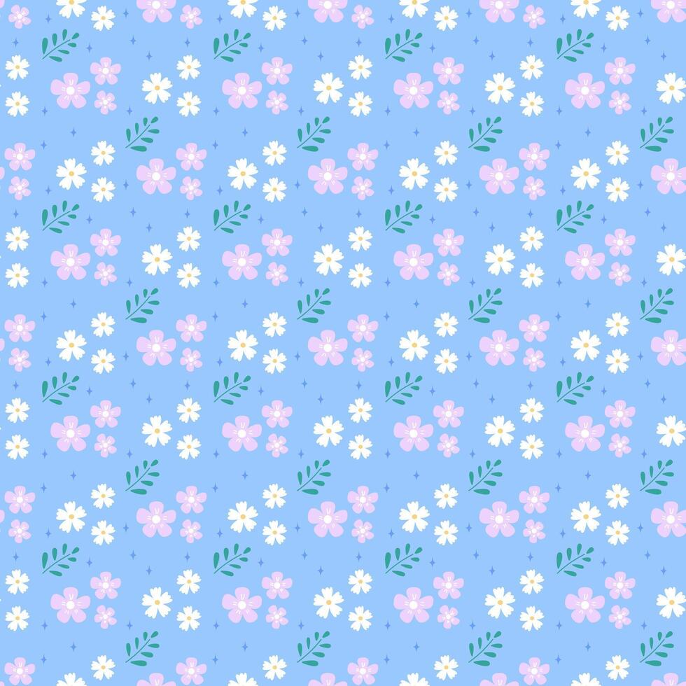 Seamless pattern with purple and white flowers vector