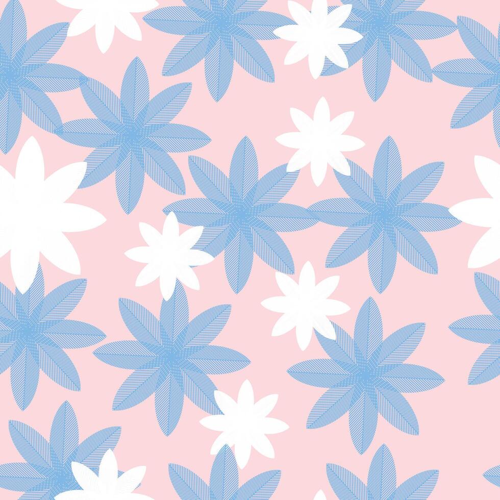 a pink and blue floral pattern with white flowers vector