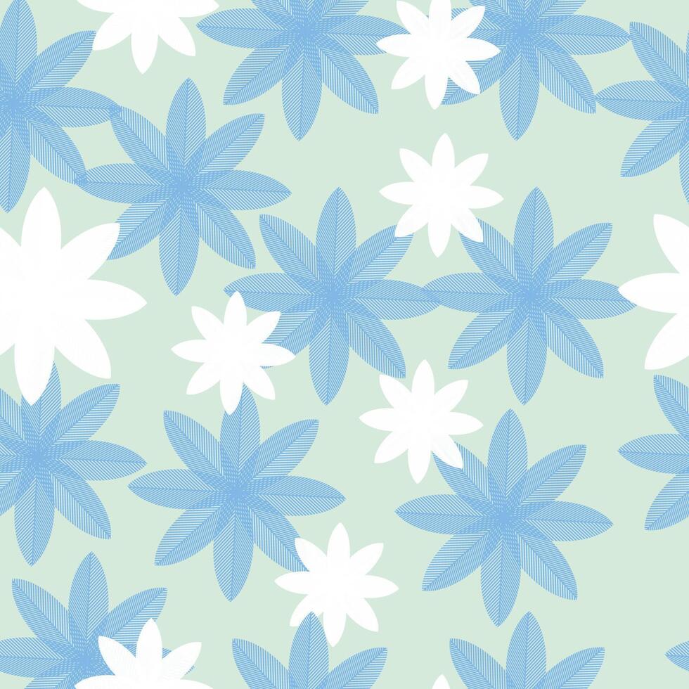 a blue and white flower pattern on a green background vector