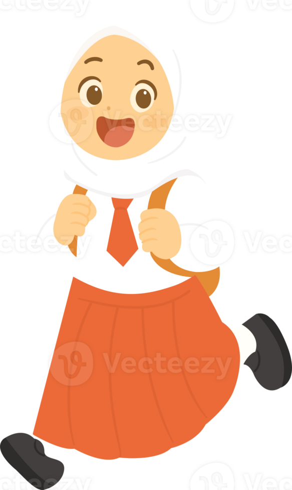 cartoon muslim girl with a backpack and a white hijab png