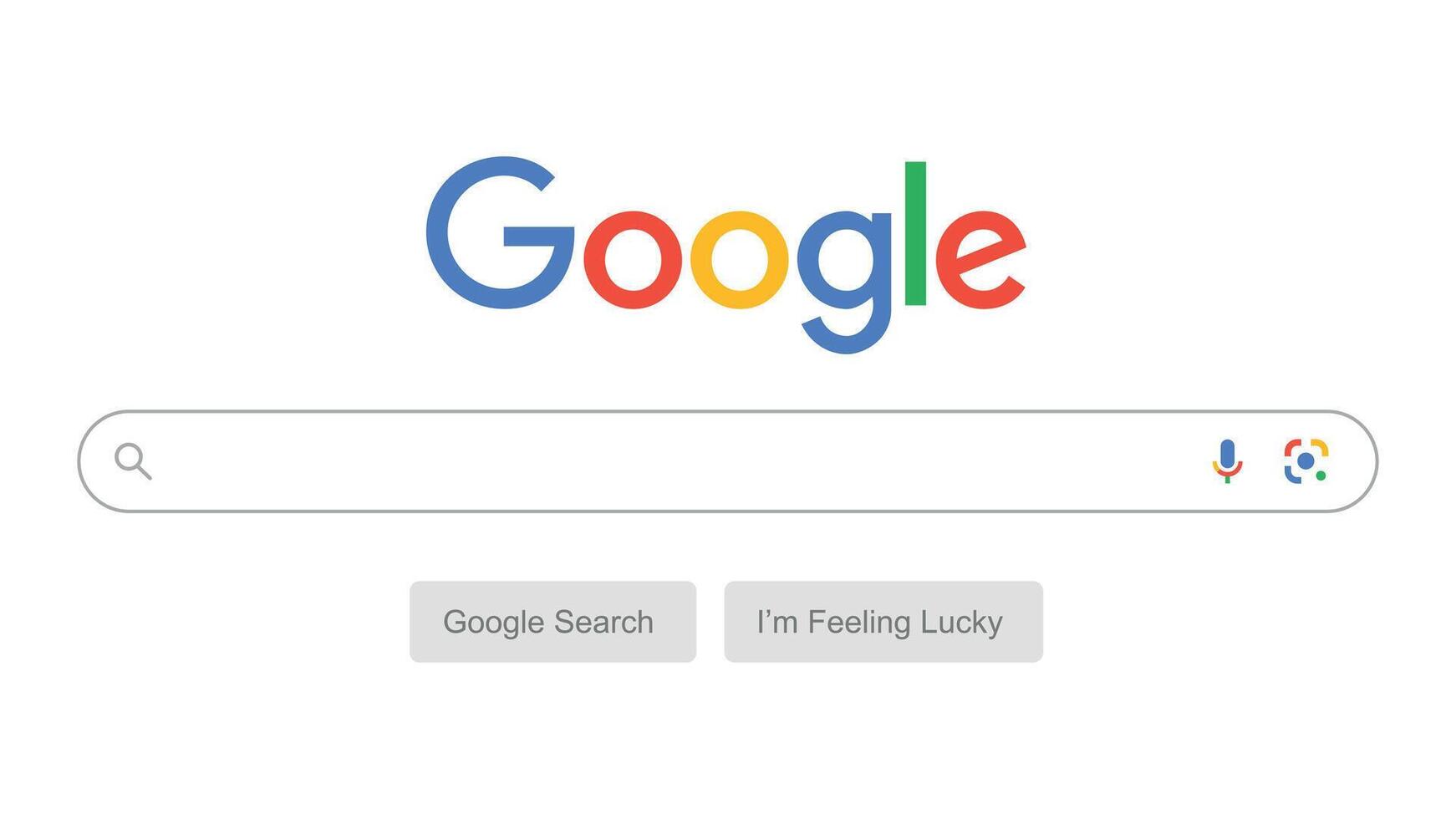 Google Search Page on White Background With Voice, Type, Lens, Icons and Bottom Text vector