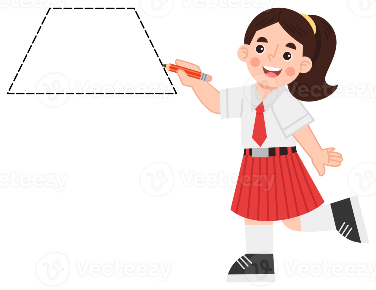 Illustration of cheerful girl learning geometric shapes. Illustration of Indonesian elementary school students png