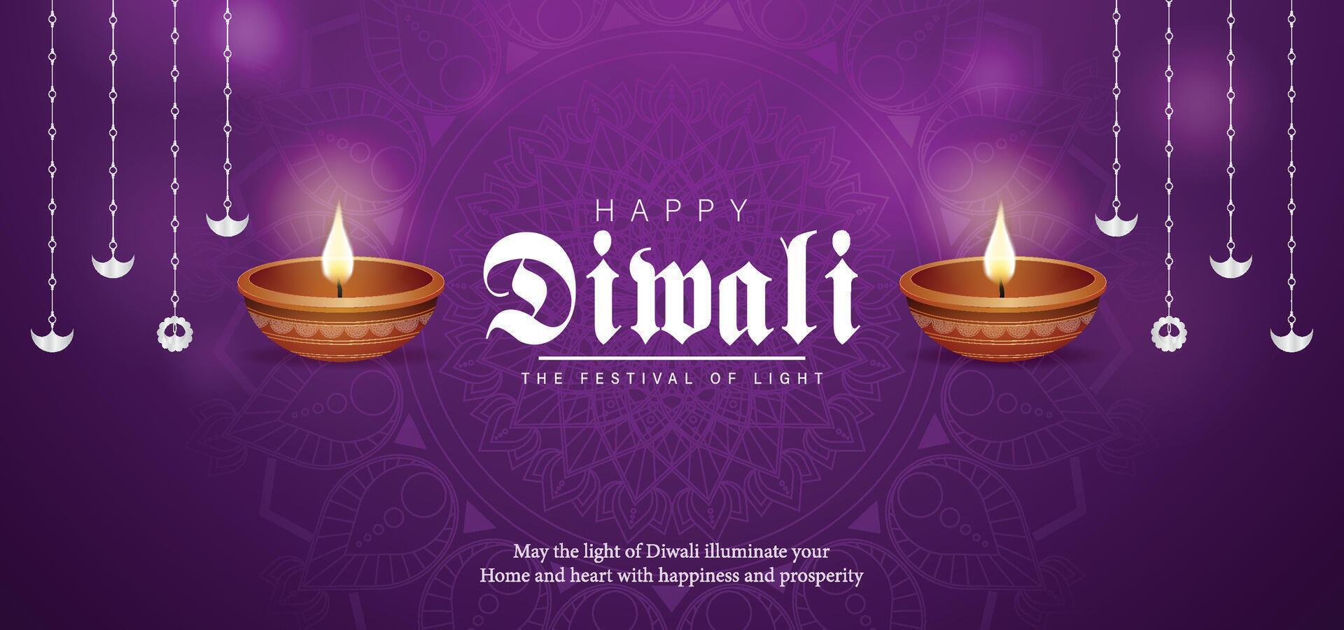Diwali festival with decorative lamps vector