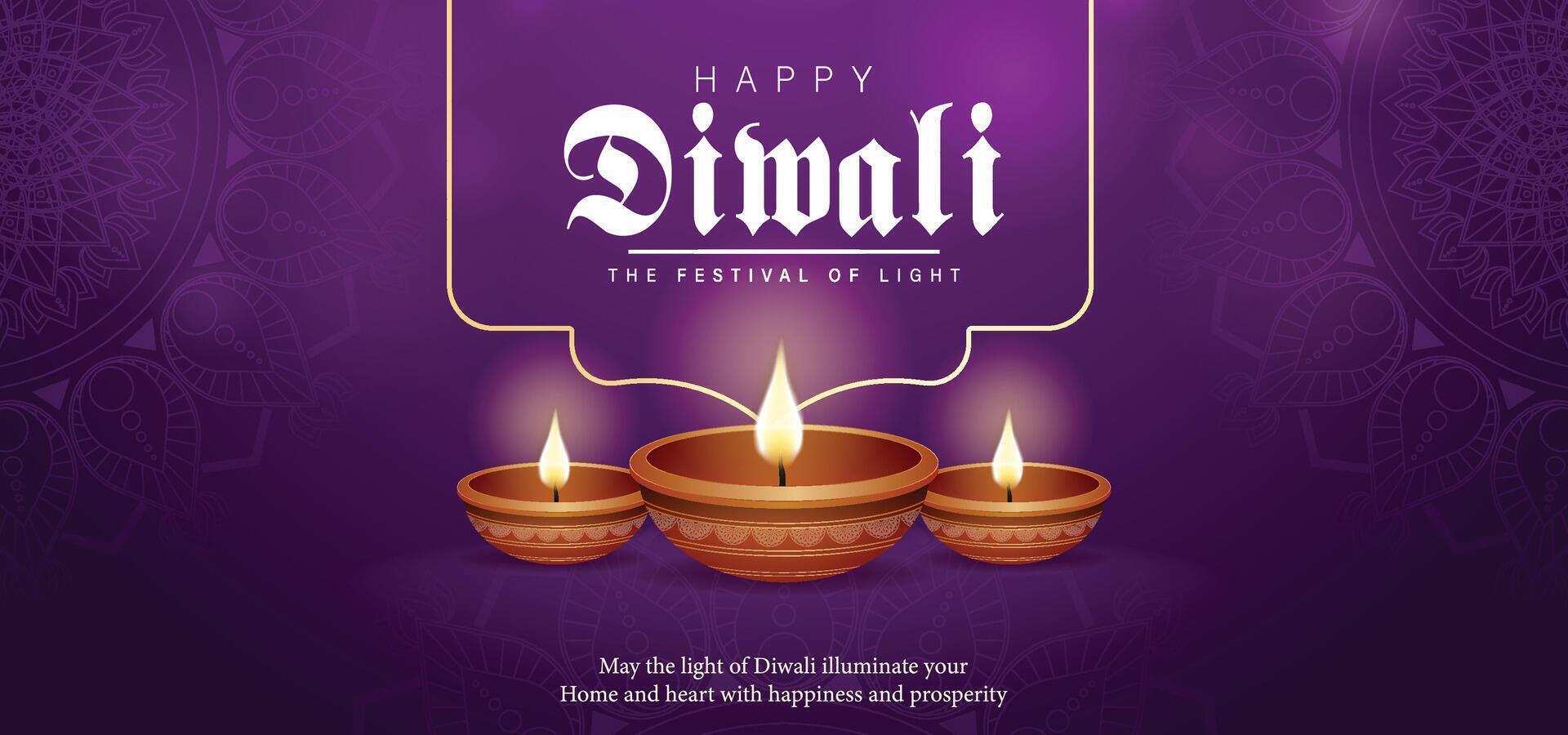 Diwali festival with decorative lamps vector