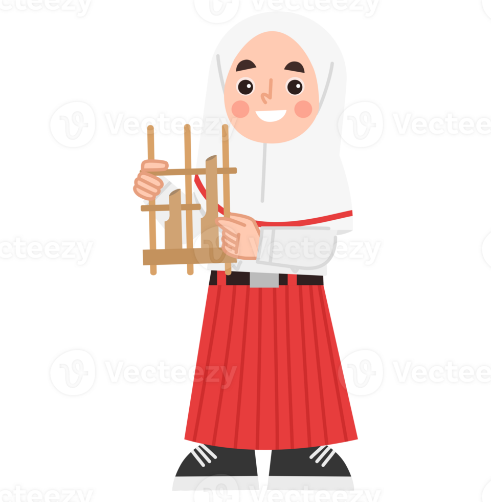 ilustración de indonesio elemental colegio niña jugando angklung png