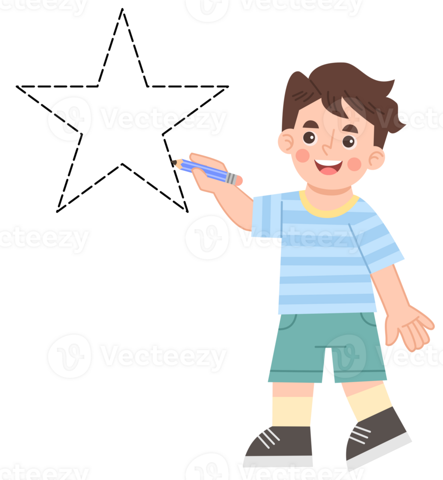 Illustration of a little boy learning geometric shapes png